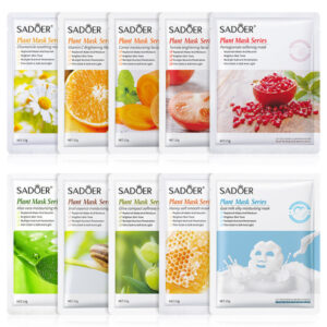 SADOER Plant Mask Series collection featuring various flavors like Aloe Vera, Vitamin C, and Honey