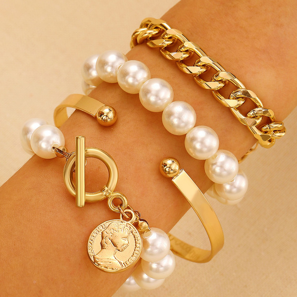 golden pearl toggle charm layered bracelet set golden pearl toggle charm layered bracelet set