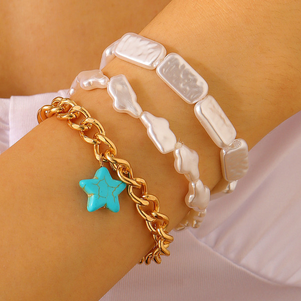 golden pearl toggle charm layered bracelet set golden pearl toggle charm layered bracelet set