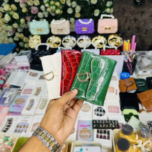 luxury crocodile pattern mini leather wallet with golden d buckle for women