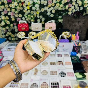 luxury floral embellished octagonal mini clutch purse with crystal beaded handle and detachable chain