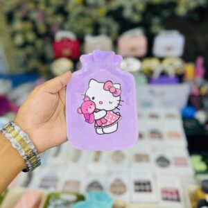 cute cartoon printed mini hot water bag with soft velvet cover for pain relief
